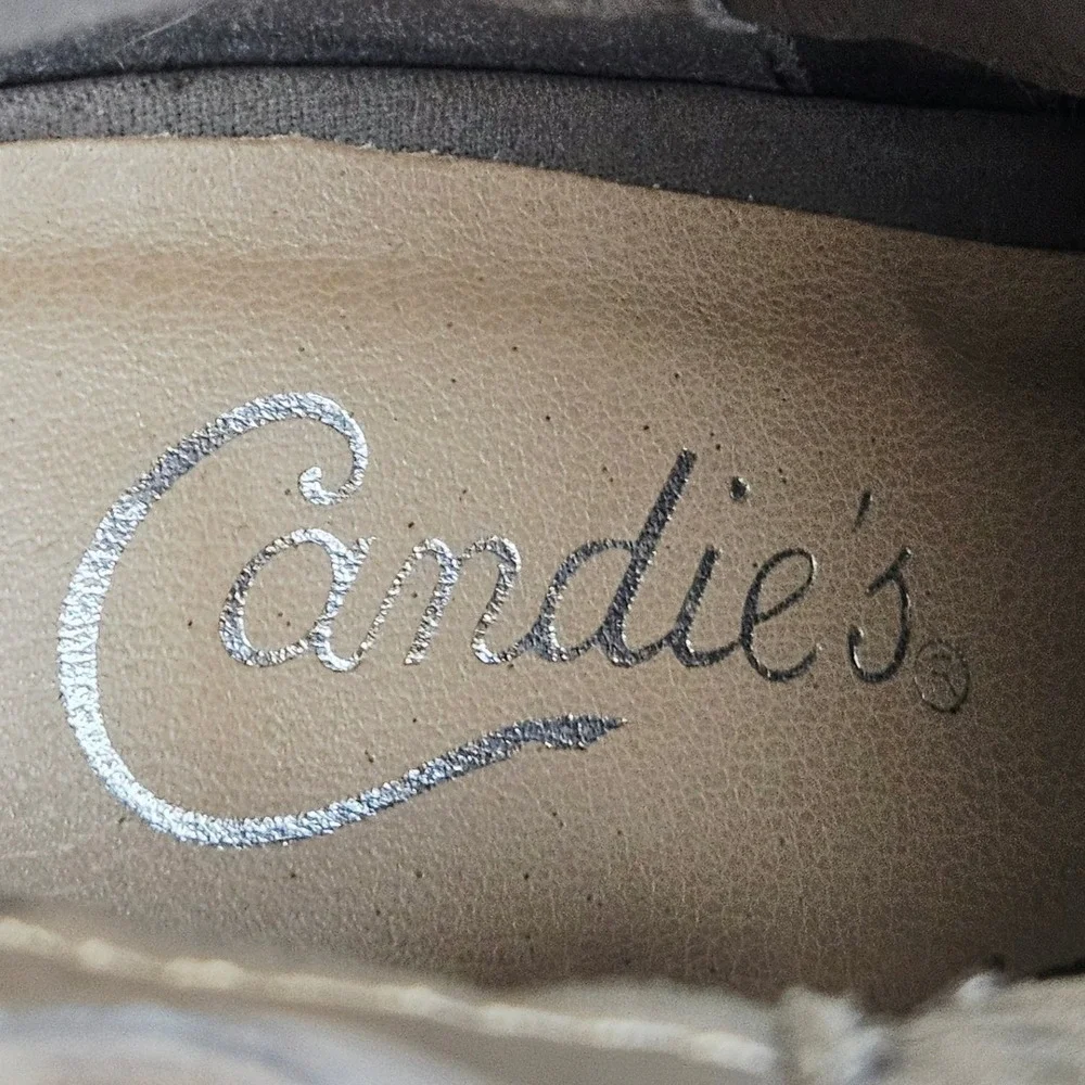 Candie's Taupe Floral Embroidered Peep Toe Ankle Boots 7.5 Boho Cottagecore